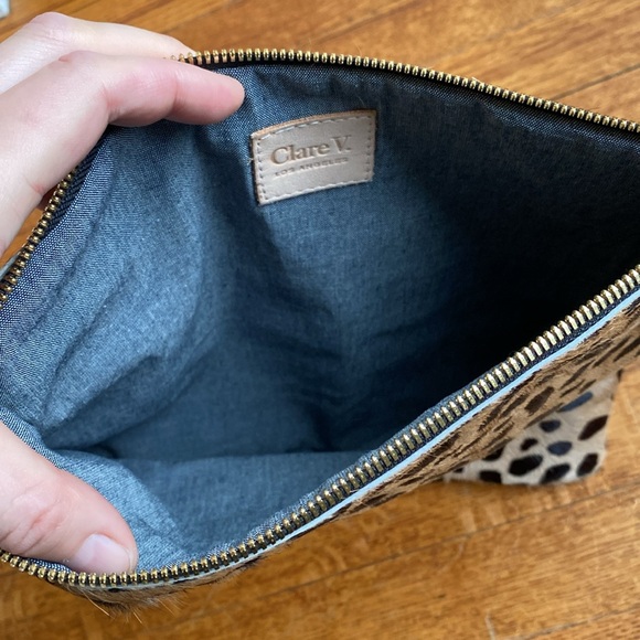 Clare V Foldover Calf Hair Clutch in Leopard Cheetah print - Picture 5 of 6
